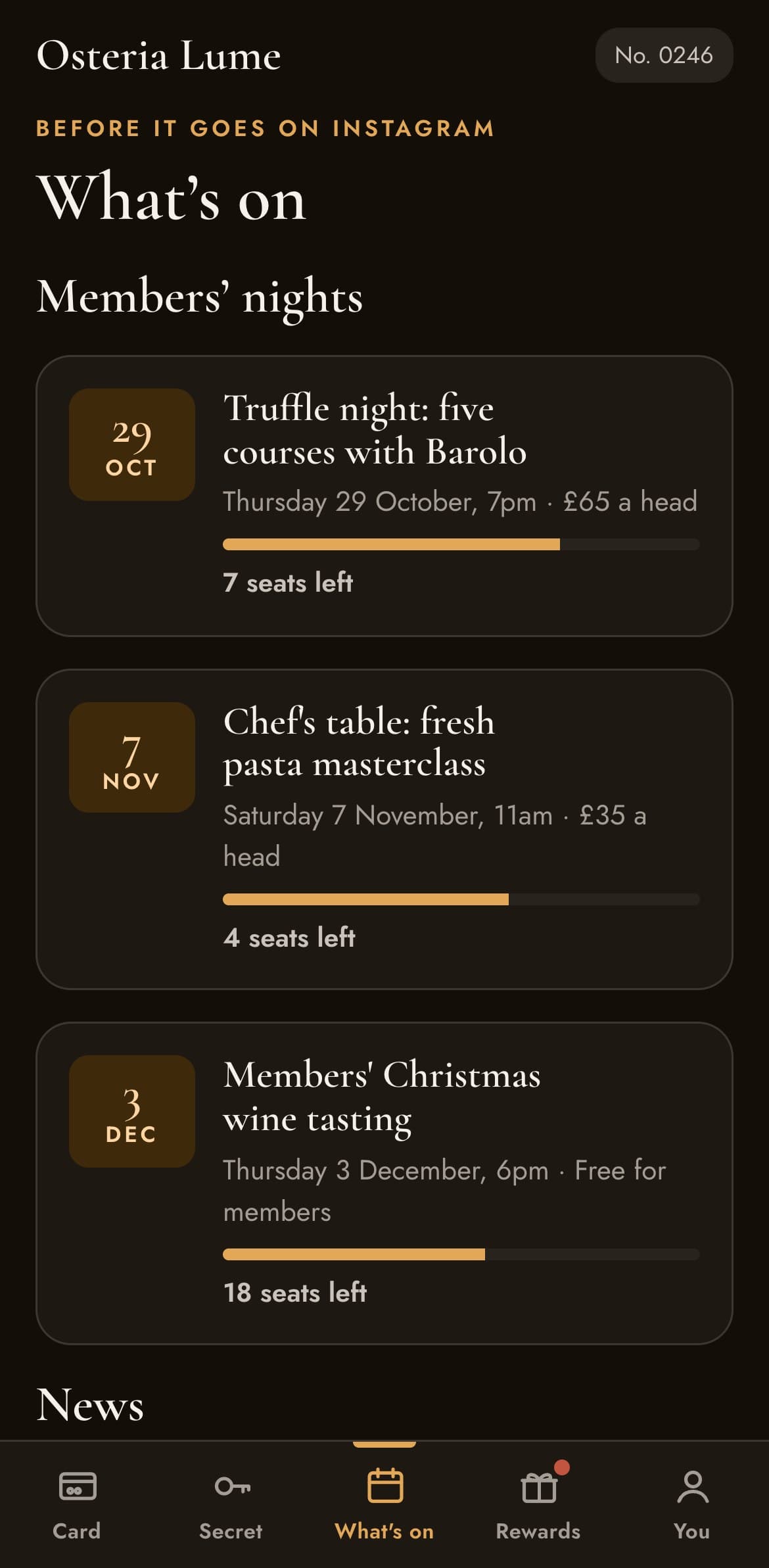 Members’ nights with seats left
